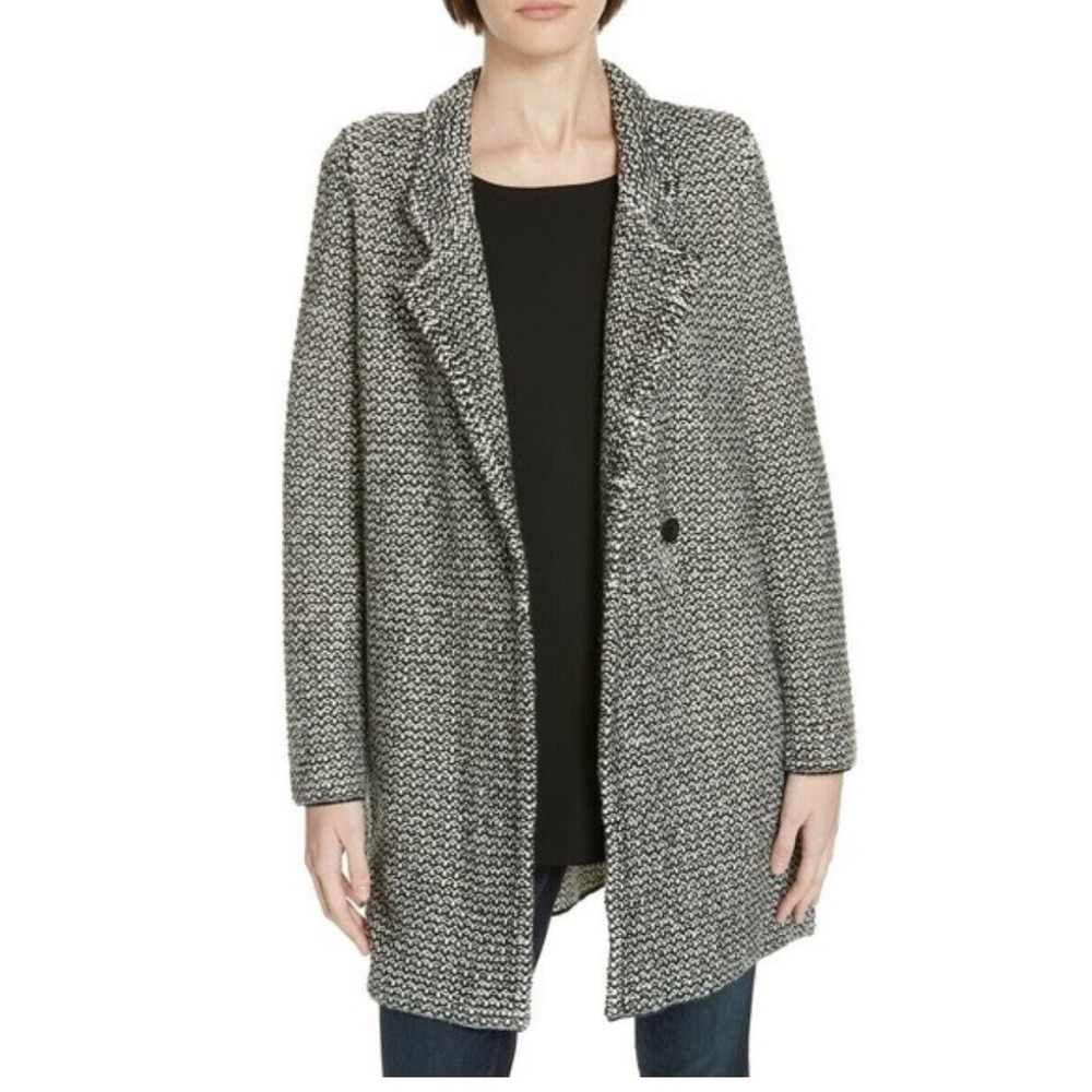 Eileen Fisher Sweater Coat Womens Medium Black and White Textured Knit Longline